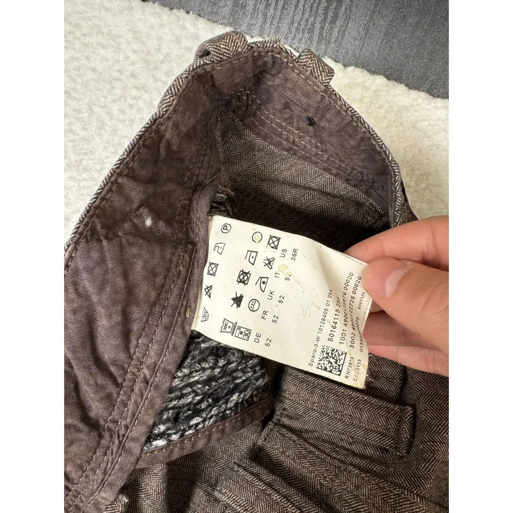 Hugo Boss Chino Pants Mens 52 Fits 34x32 Brown Herringbone Comfort Fit Golf